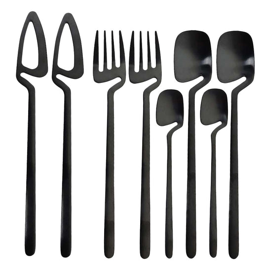 8pcs/2Set Matte Black Dinnerware Sets Kitchen Decor Spoon Fork Knife Tableware Set Gold Cutlery