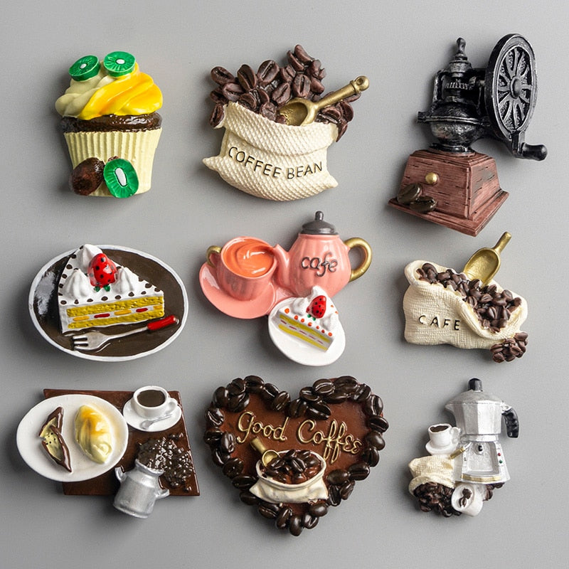 home decoration 3D food macarone coffee refrigerator paste magnetic Coffee cake kettle fridge magnet collection gifts