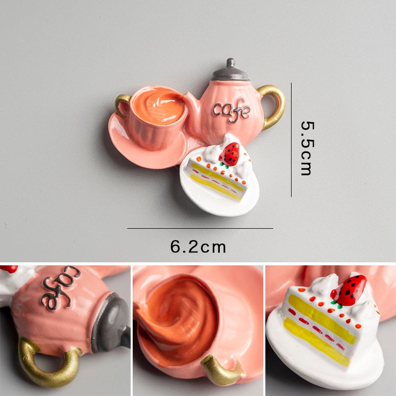 home decoration 3D food macarone coffee refrigerator paste magnetic Coffee cake kettle fridge magnet collection gifts