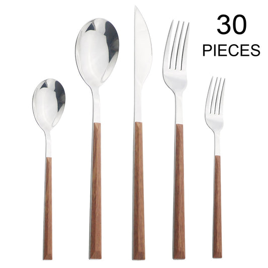 Imitation Wood Handle Cutlery Set Western Stainless Steel Tableware Set
