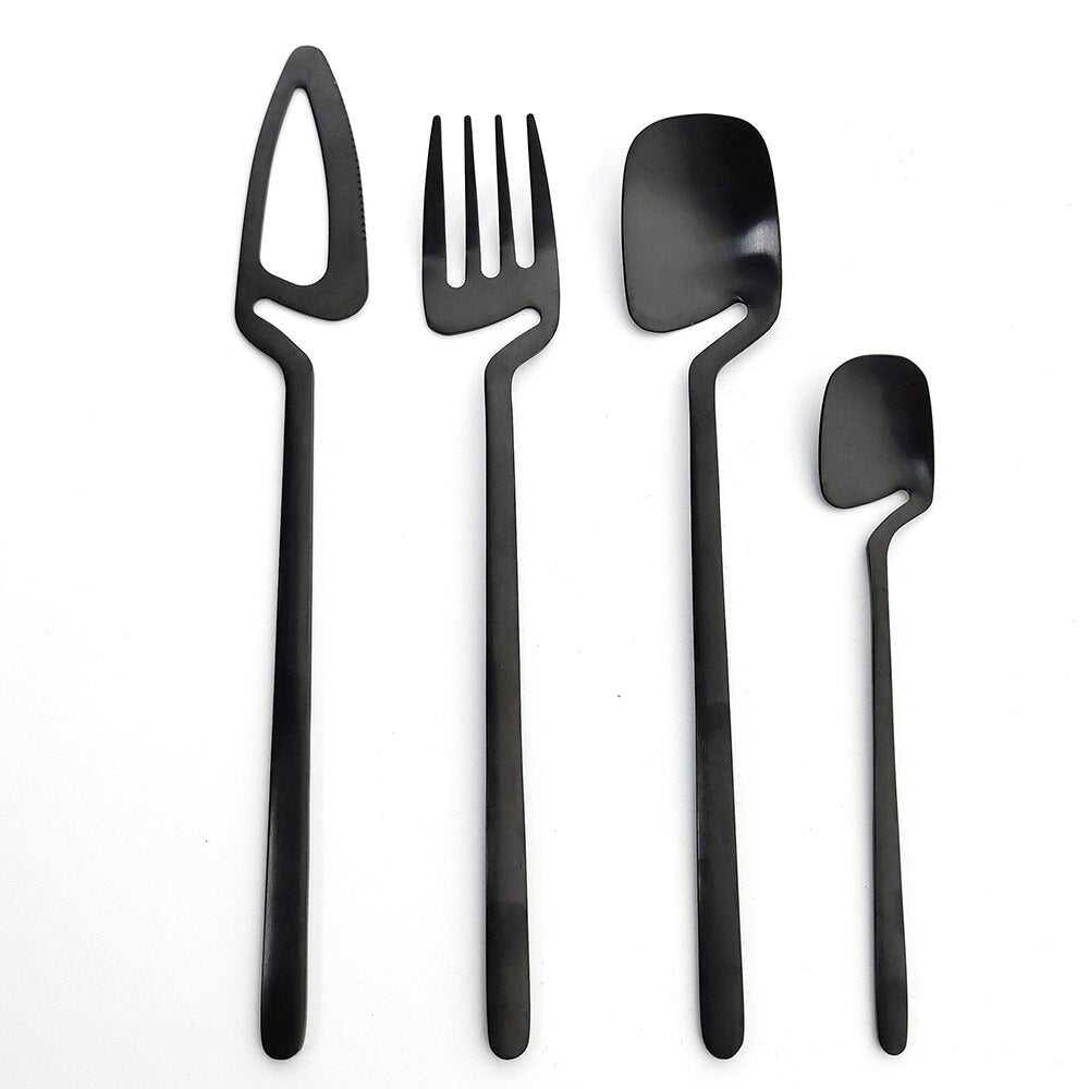 8pcs/2Set Matte Black Dinnerware Sets Kitchen Decor Spoon Fork Knife Tableware Set Gold Cutlery