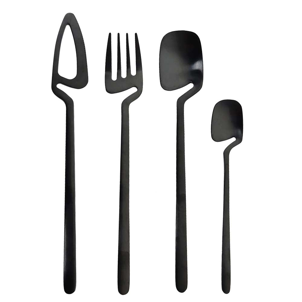 8pcs/2Set Matte Black Dinnerware Sets Kitchen Decor Spoon Fork Knife Tableware Set Gold Cutlery