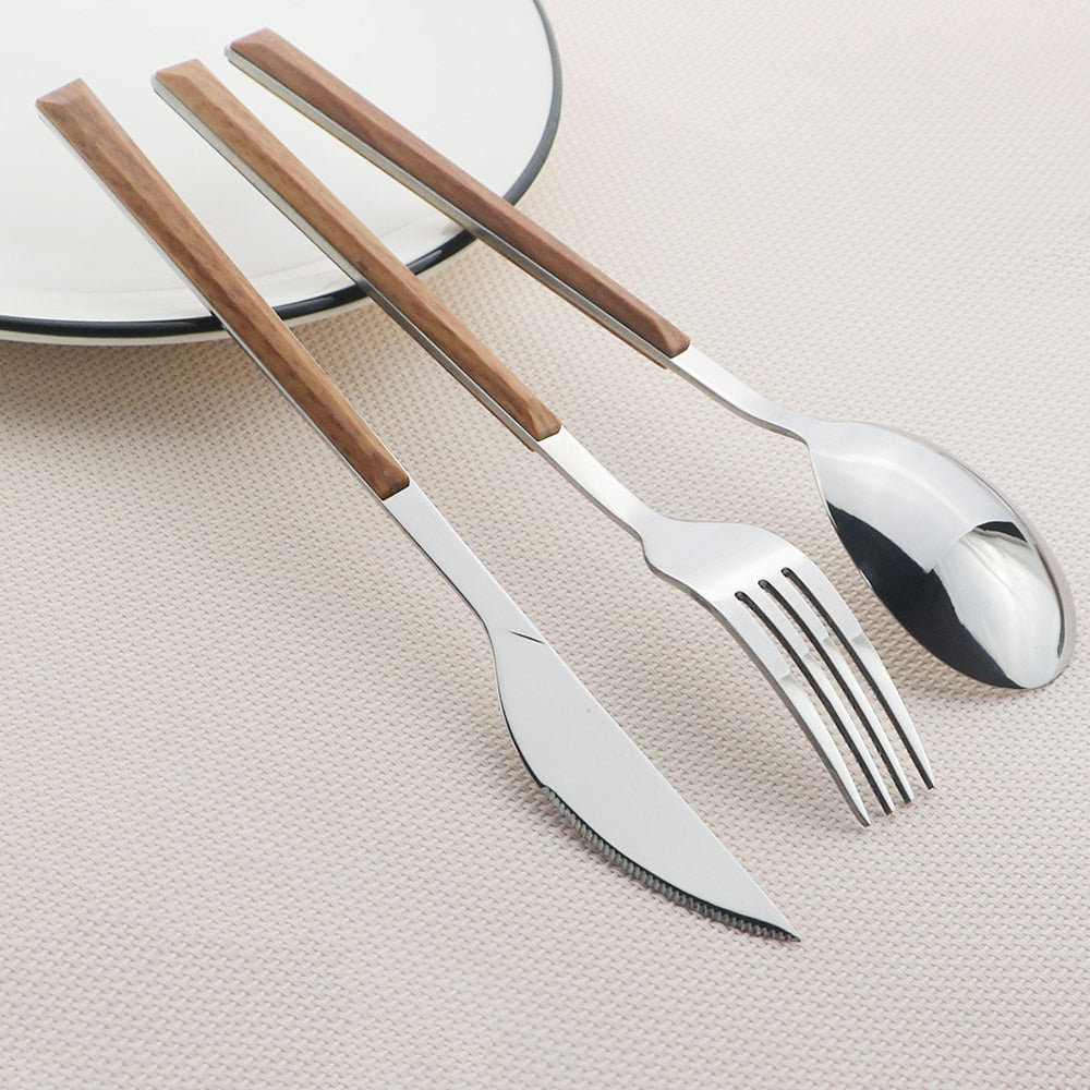 Imitation Wood Handle Cutlery Set Western Stainless Steel Tableware Set